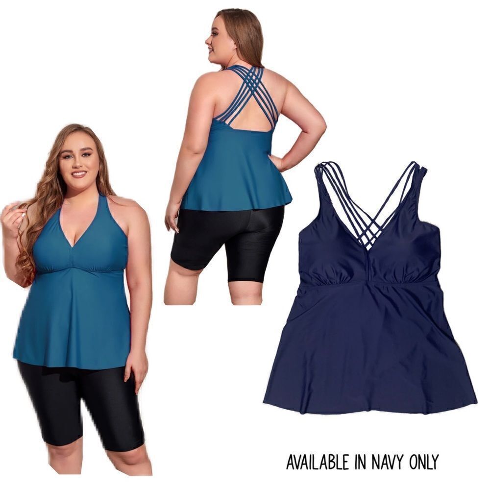 NWT Firpearl Plus Size Navy Bathing Suit for Women Flowy Tankini Top  sz…